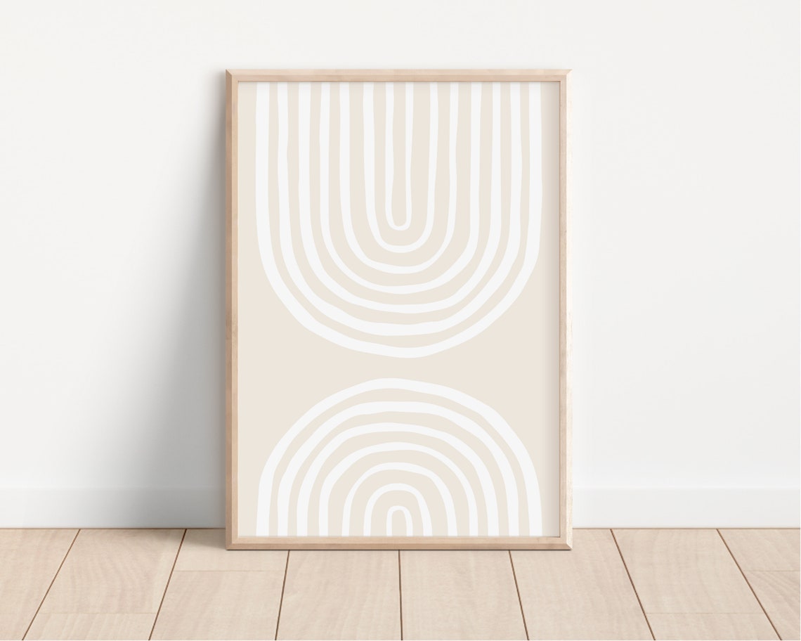 Neutral Beige Rainbow Arch Line Art Boho Nursery Print Modern Decor