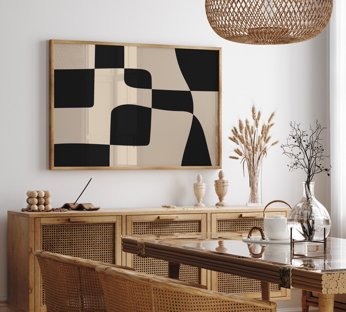 Black And Cream Abstract Wavy Checker Modern Minimalist Poster - Image 4
