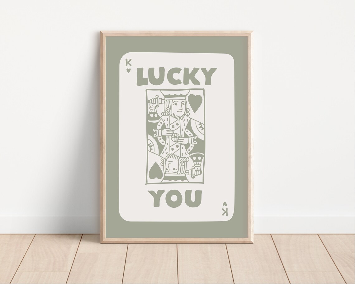 Lucky You King of Hearts Sage Green Playing Card Retro Decor Poster - Image 4