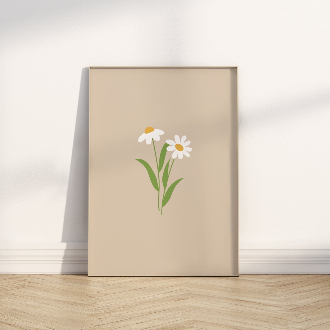 Beige Twin Daisy Minimal Floral Nursery Neutral Decor Poster - Image 4