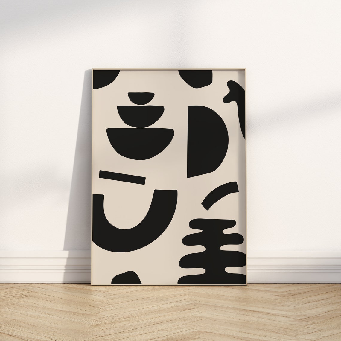 Beige Black Bold Abstract Organic Shapes Modern Statement Art Print - Image 3