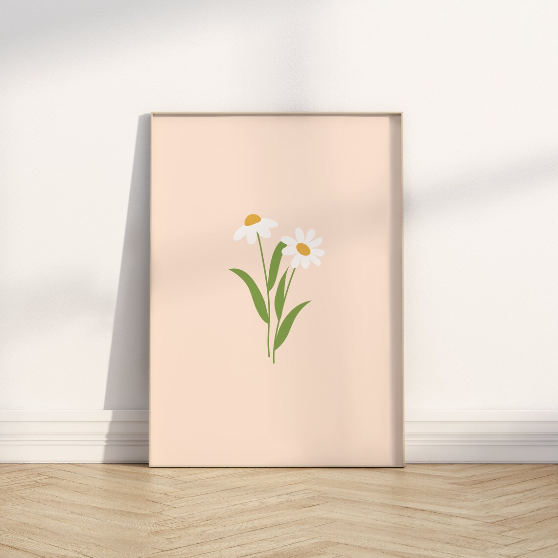 Two White Daisies Blush Pink Minimal Nursery Baby Room Poster - Image 2