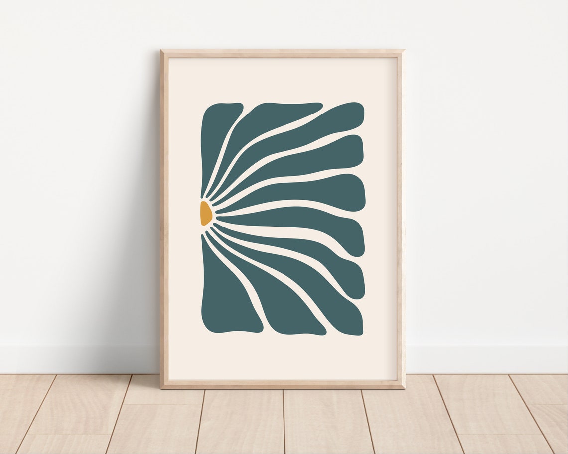 Teal Abstract Flower Art Navy Sunburst Modern Minimalist Poster - Image 2