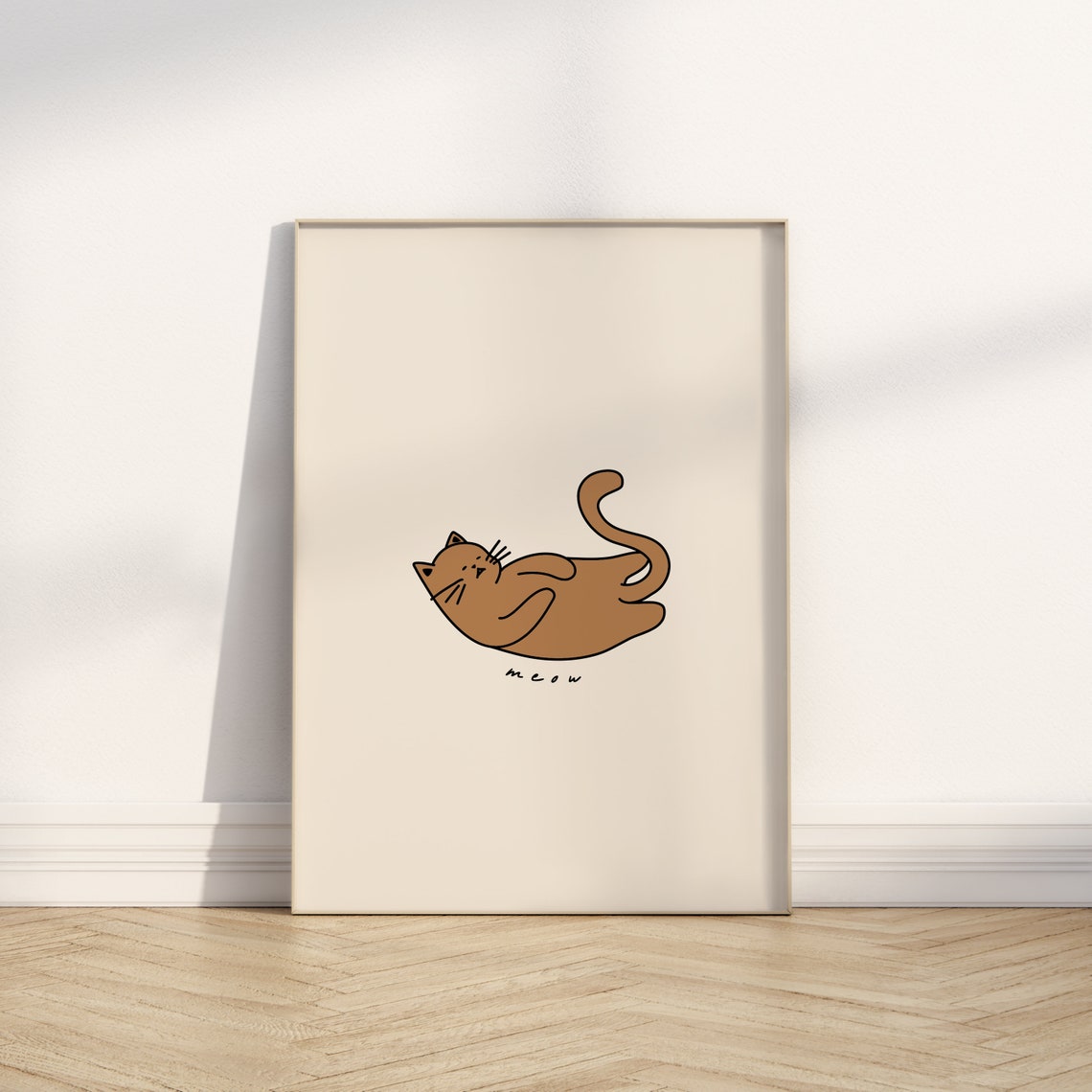 Tan Cat Meow Cream Background Quirky Cute Cartoon Animal Print - Image 3