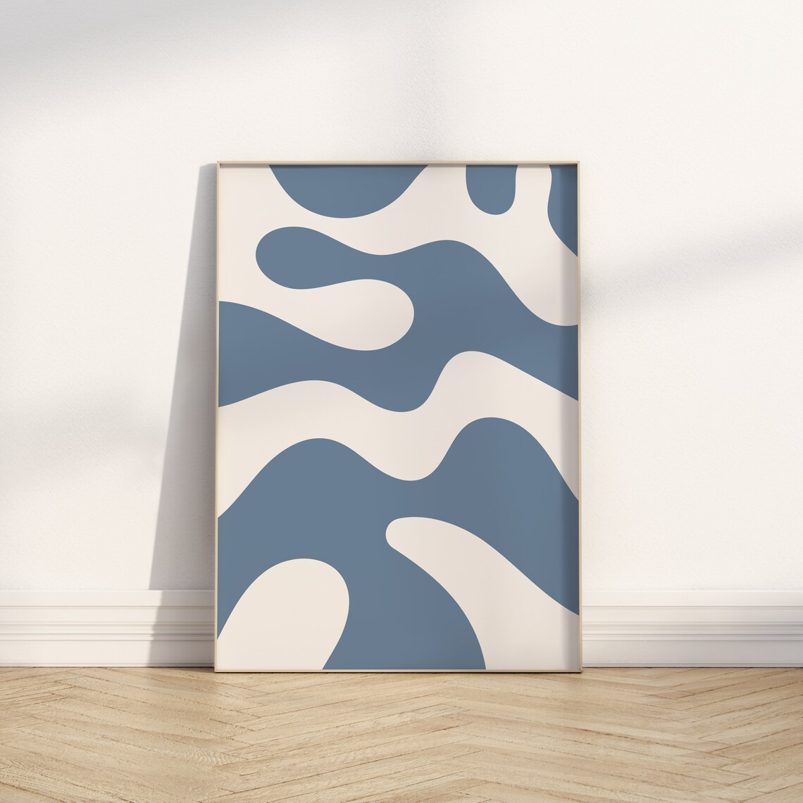 Dusty Blue Wavy Abstract Modern Coastal Living Room Wall Poster - Image 2