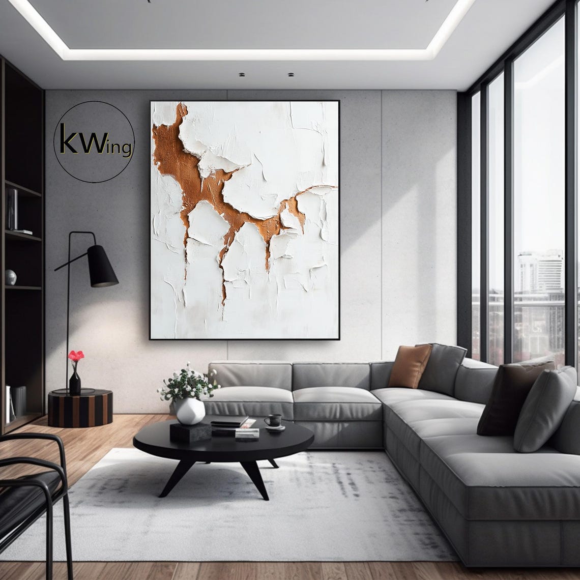 White Copper Cracked Plaster 3D Texture Abstract Painting Wall Poster - Image 2