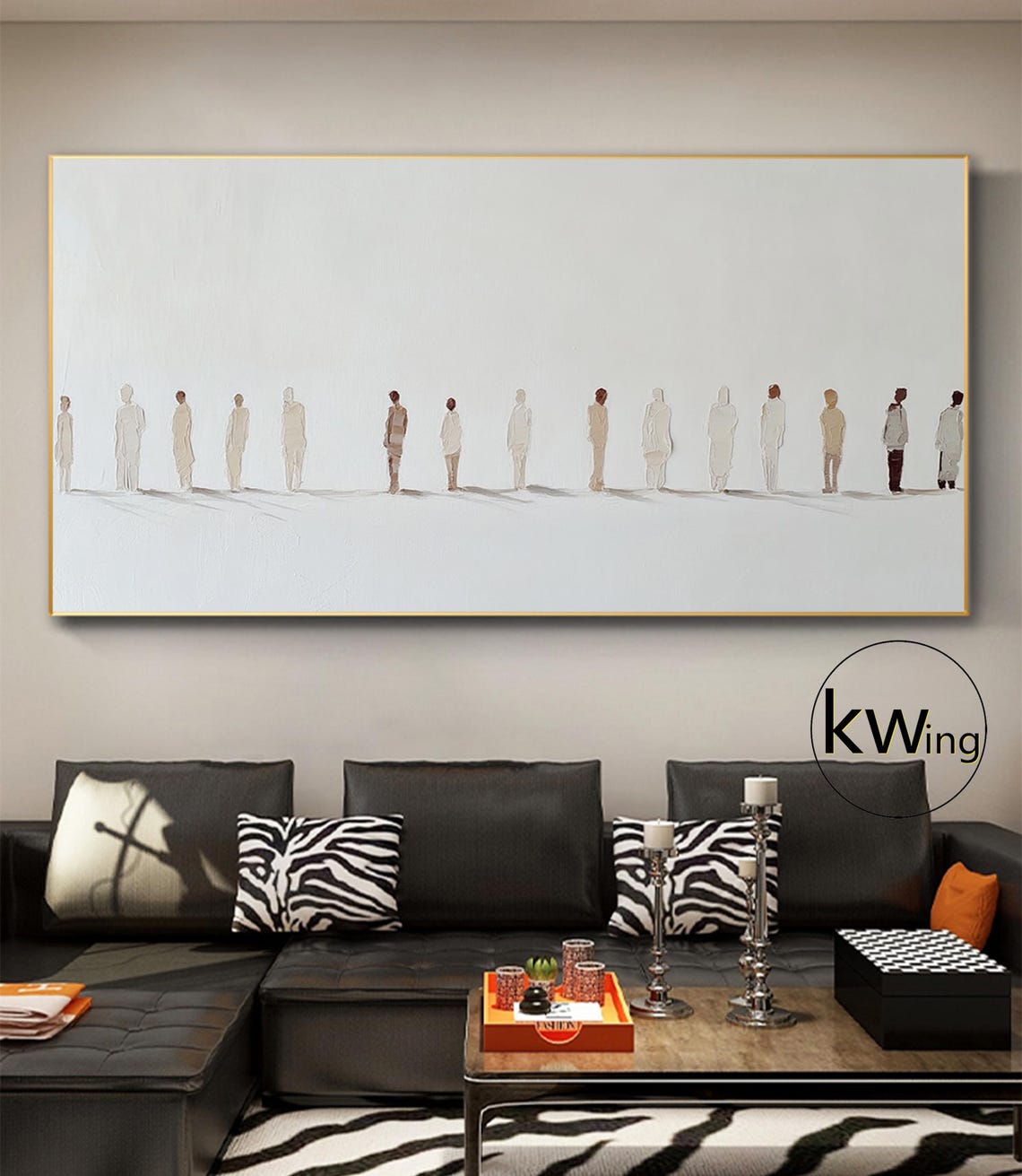 Pale Minimalist Crowd Figures in a Row Abstract Wall Art Poster - Image 5