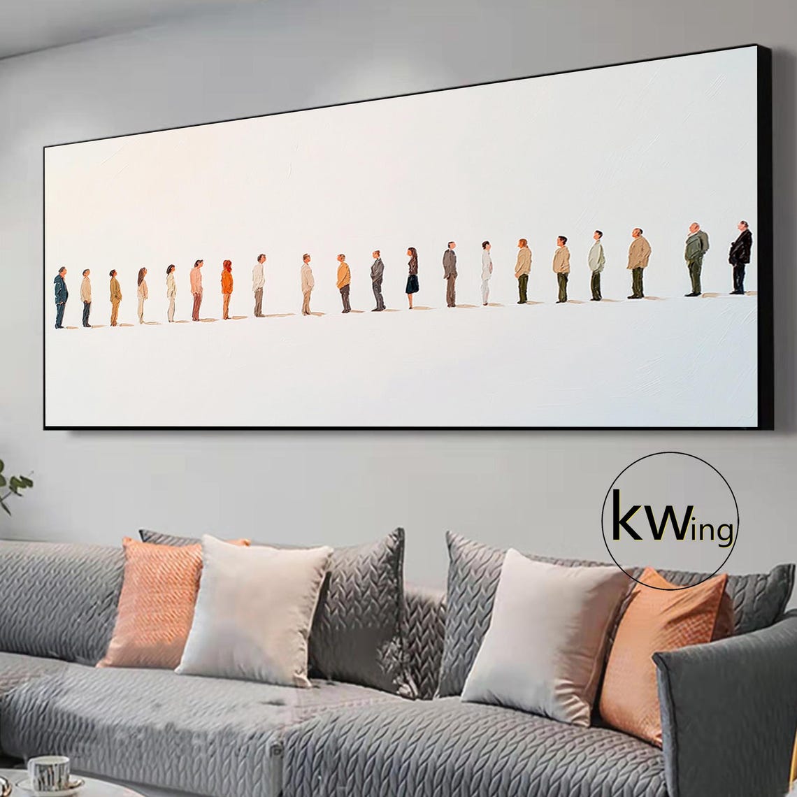 Minimalist Crowd Painting People in a Line Wabi Sabi Wall Art Poster - Image 3