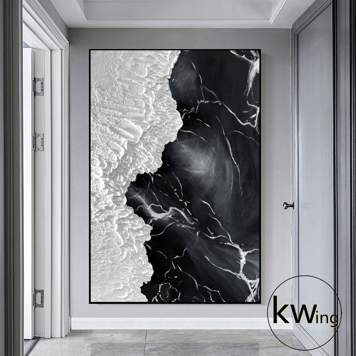 Black White Marble Wave Abstract Textured Coastal Contrast Art Poster - Image 4