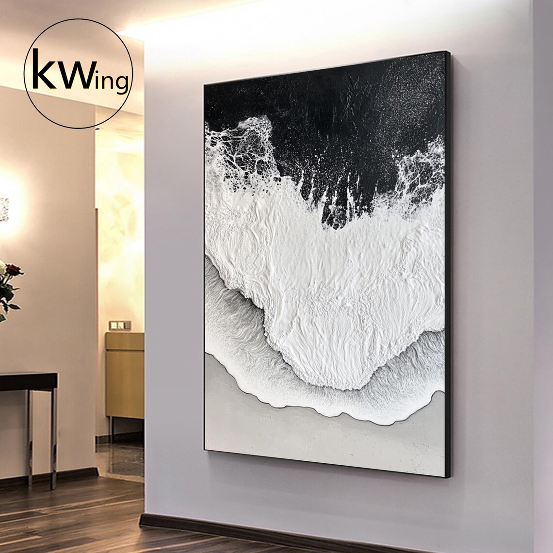 Large Abstract Textured Beach Oil Painting Black White Wall Painting Minimalist Seascape Wall Art Modern Wabi Sabi Art Fashion Room Decor - Image 5