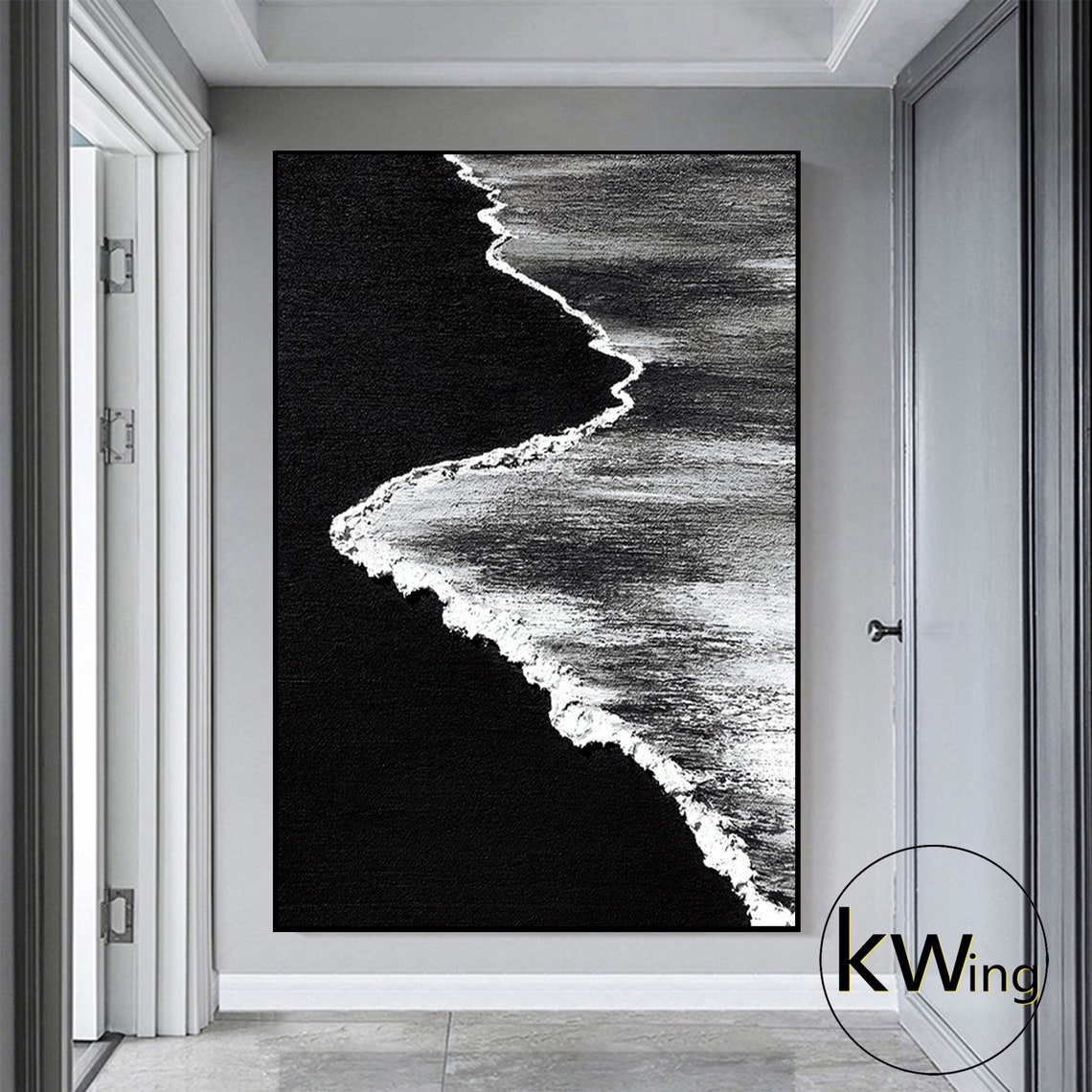 Black Sand Beach Aerial Foam Waves Minimalist Textured Art Poster - Image 3