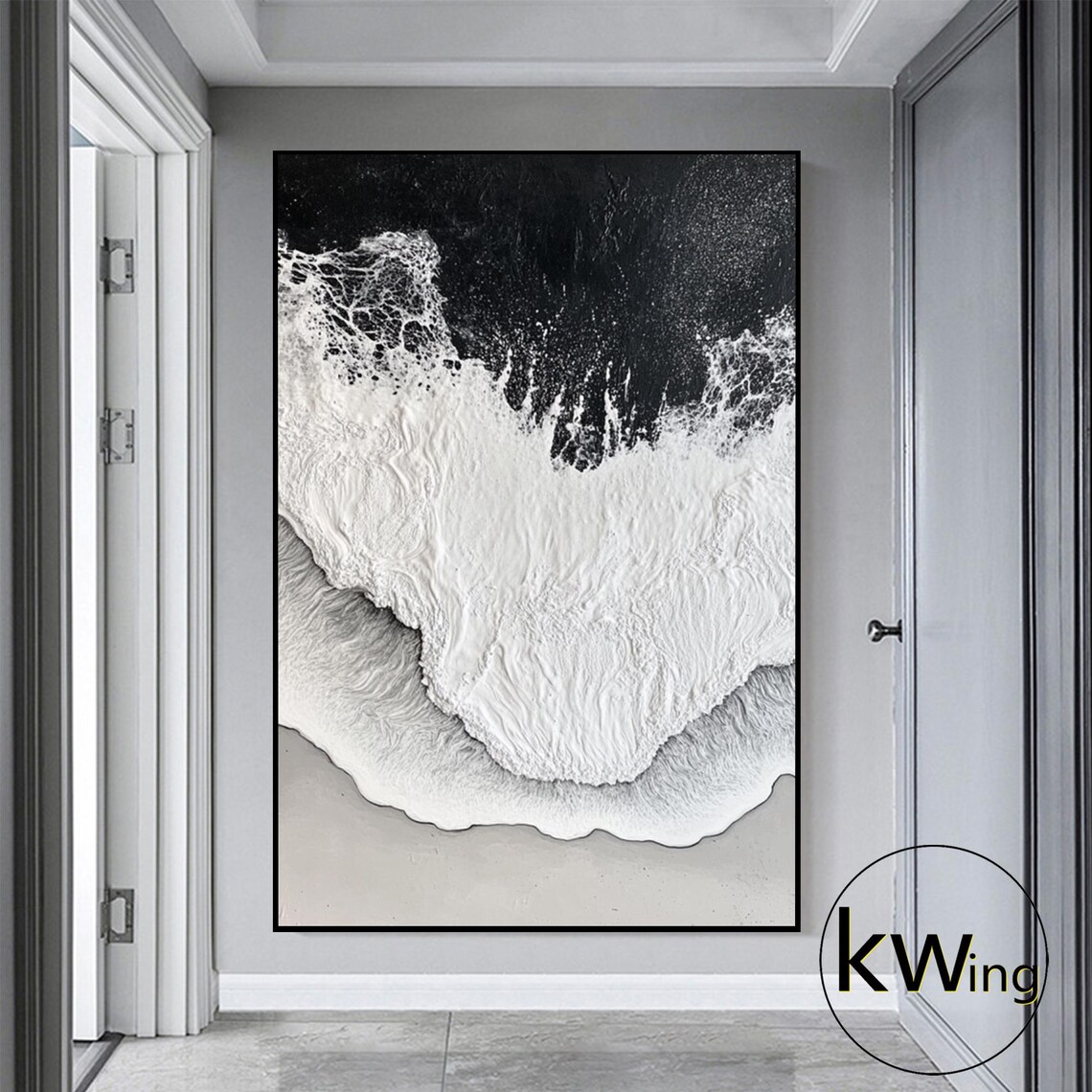 Large Abstract Textured Beach Oil Painting Black White Wall Painting Minimalist Seascape Wall Art Modern Wabi Sabi Art Fashion Room Decor - Image 3