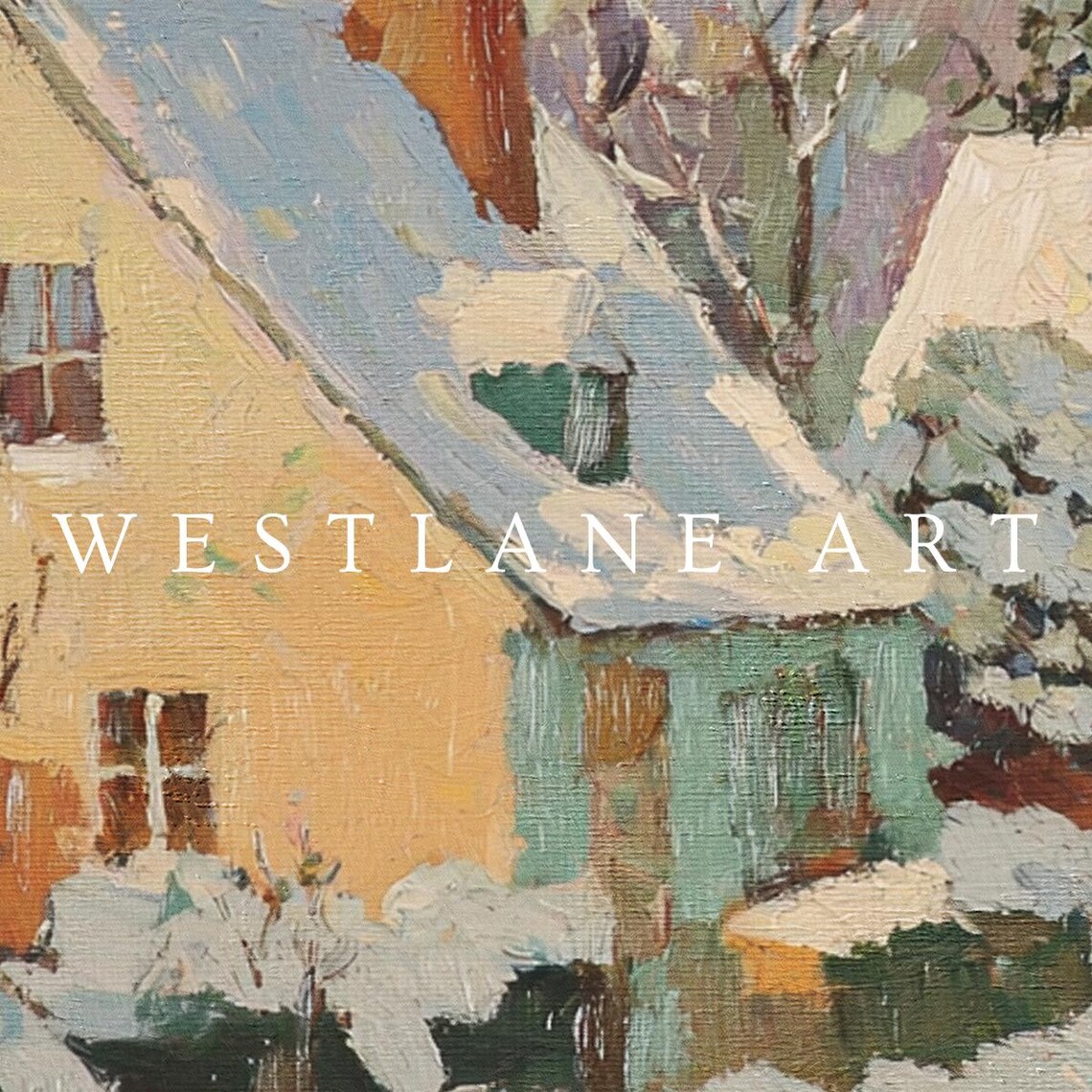 Snowy Village Painting Impressionist Winter Cottages in Snow Poster - Image 2