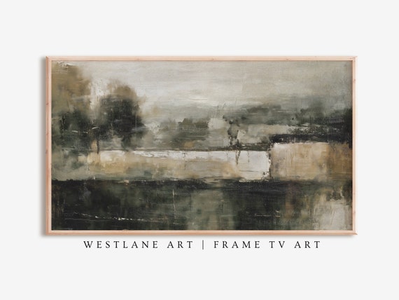 Dark Green Modern Abstract Landscape Frame Tv Art Industrial Farmhouse Living Room Decor Tv402
