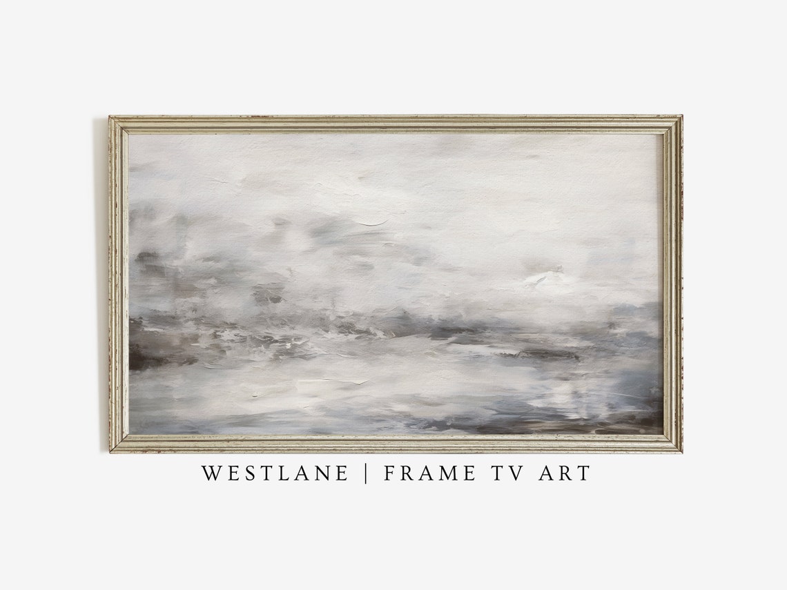 Modern Muted White Coastal Abstract Seascape Painting Wall Art - Image 2