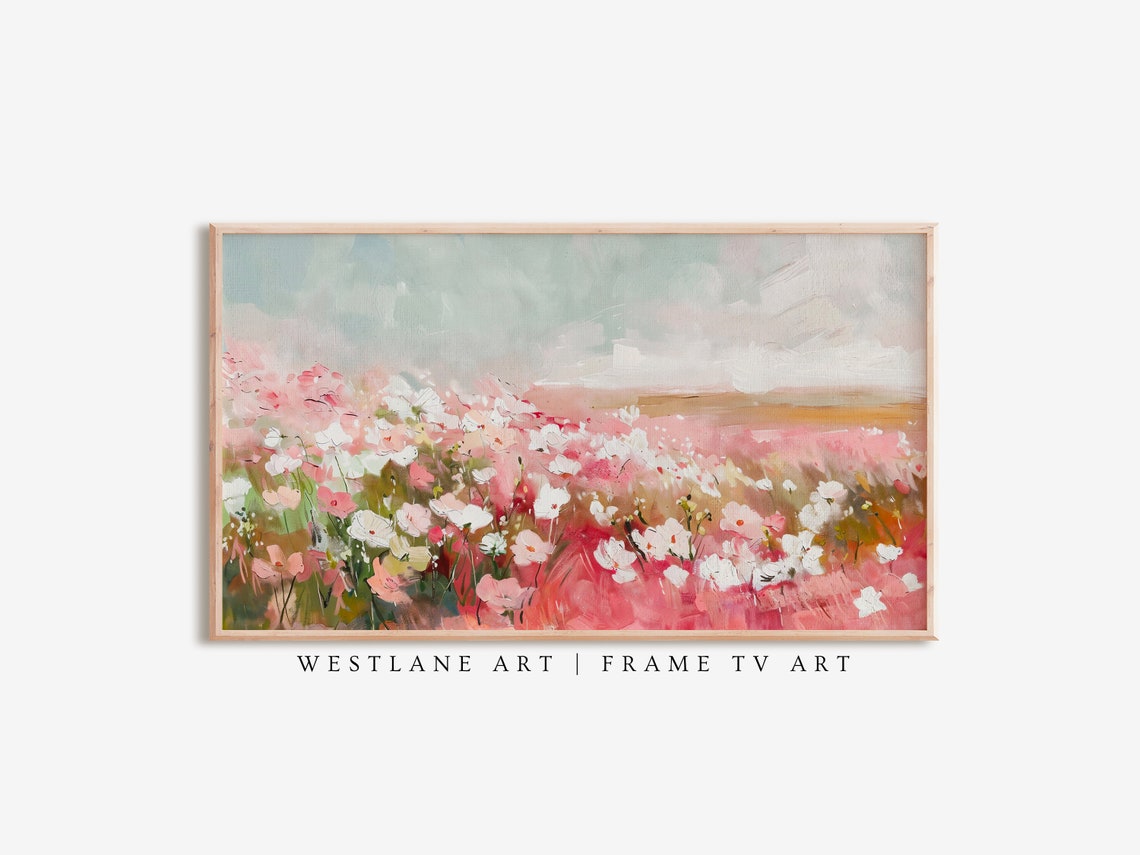 Pink Abstract Meadow Wildflowers Spring Bloom Soft Pastel Poster