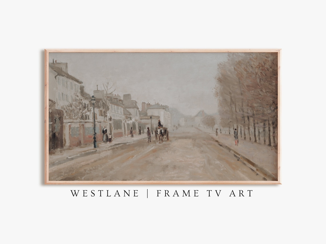 Vintage Muted Parisian Street Horse Carriage City Scene Print