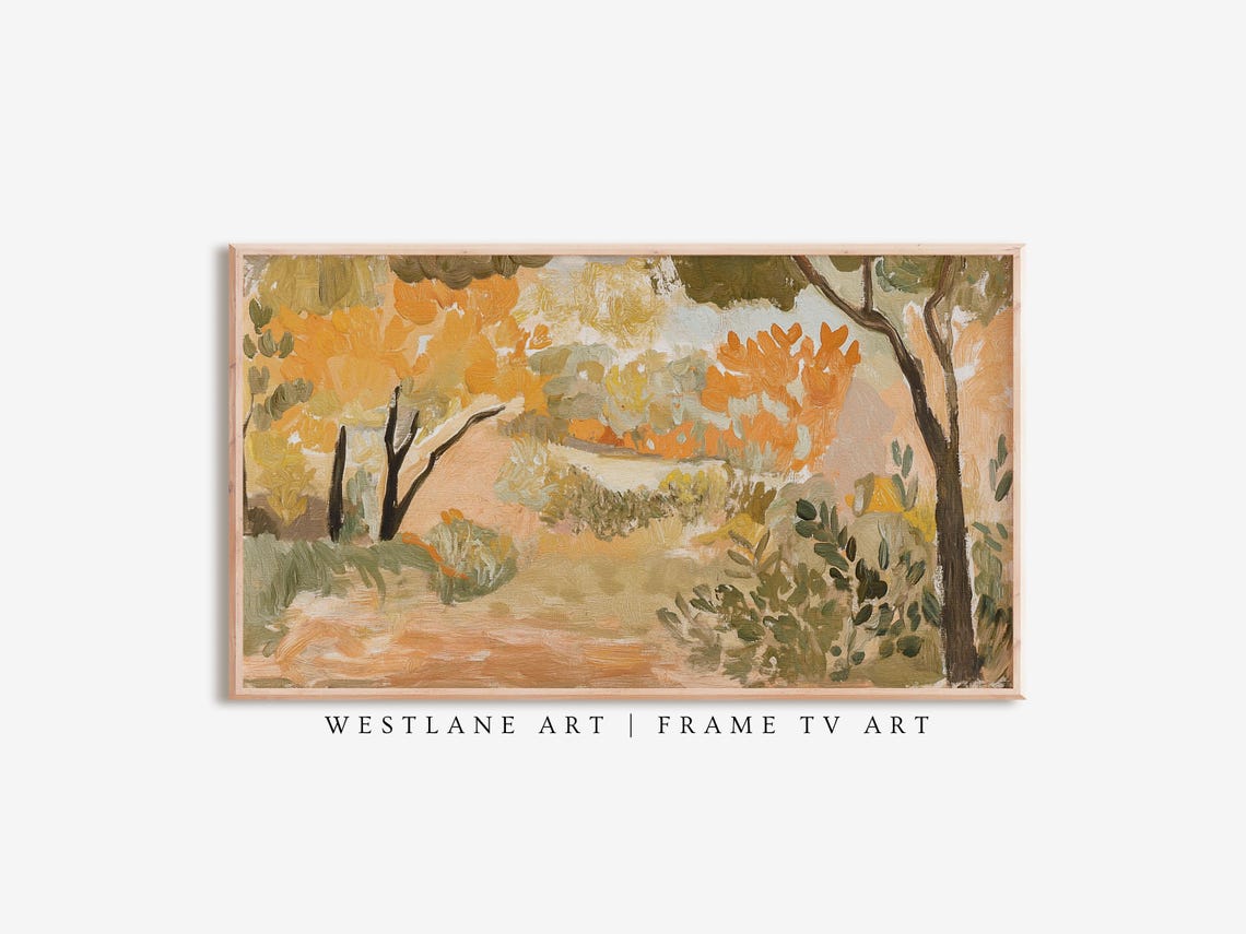 Golden Autumn Forest Path Warm Fall Trees Impressionist Wall Art