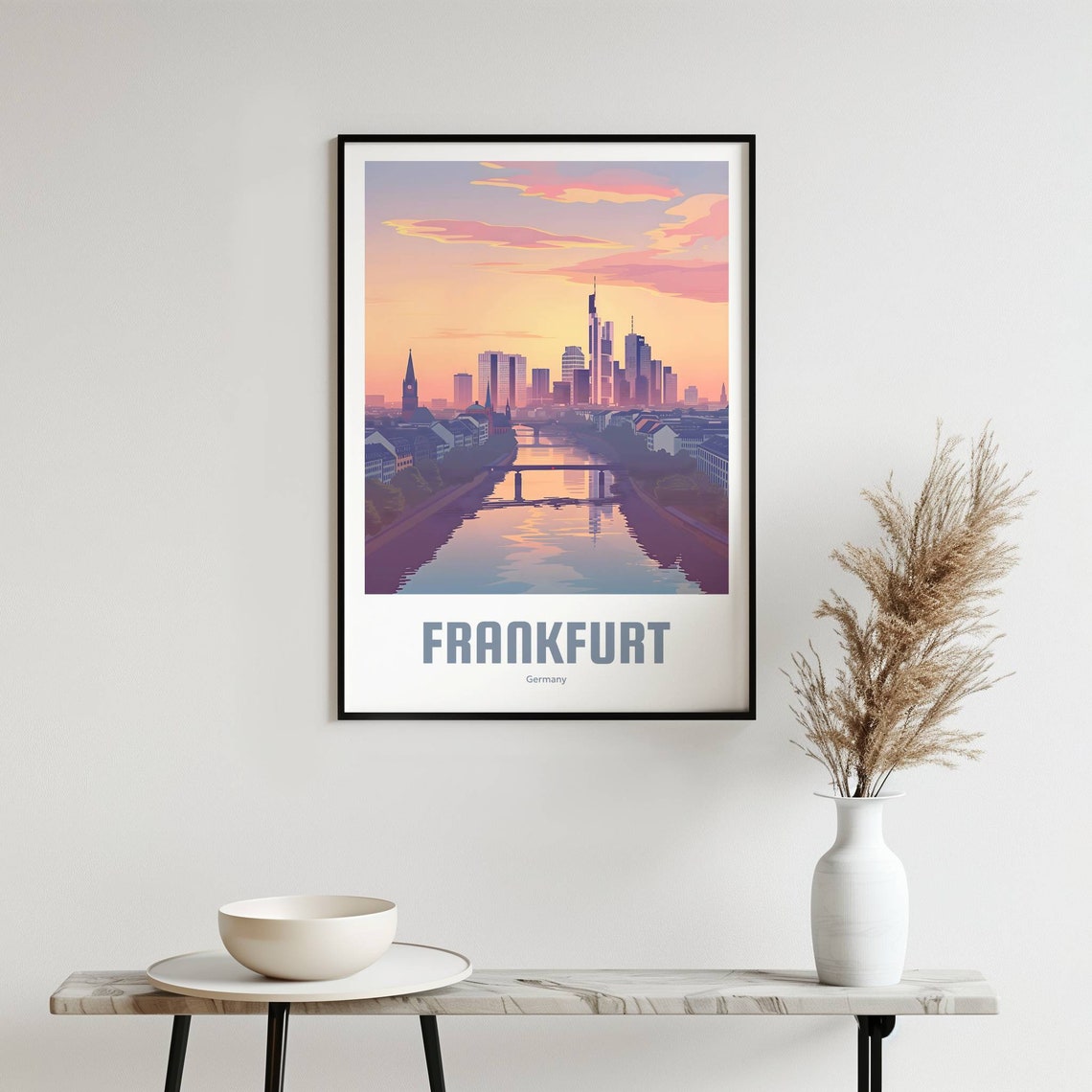 Frankfurt Germany Main River Skyline Sunset Vintage Travel Poster - Image 3
