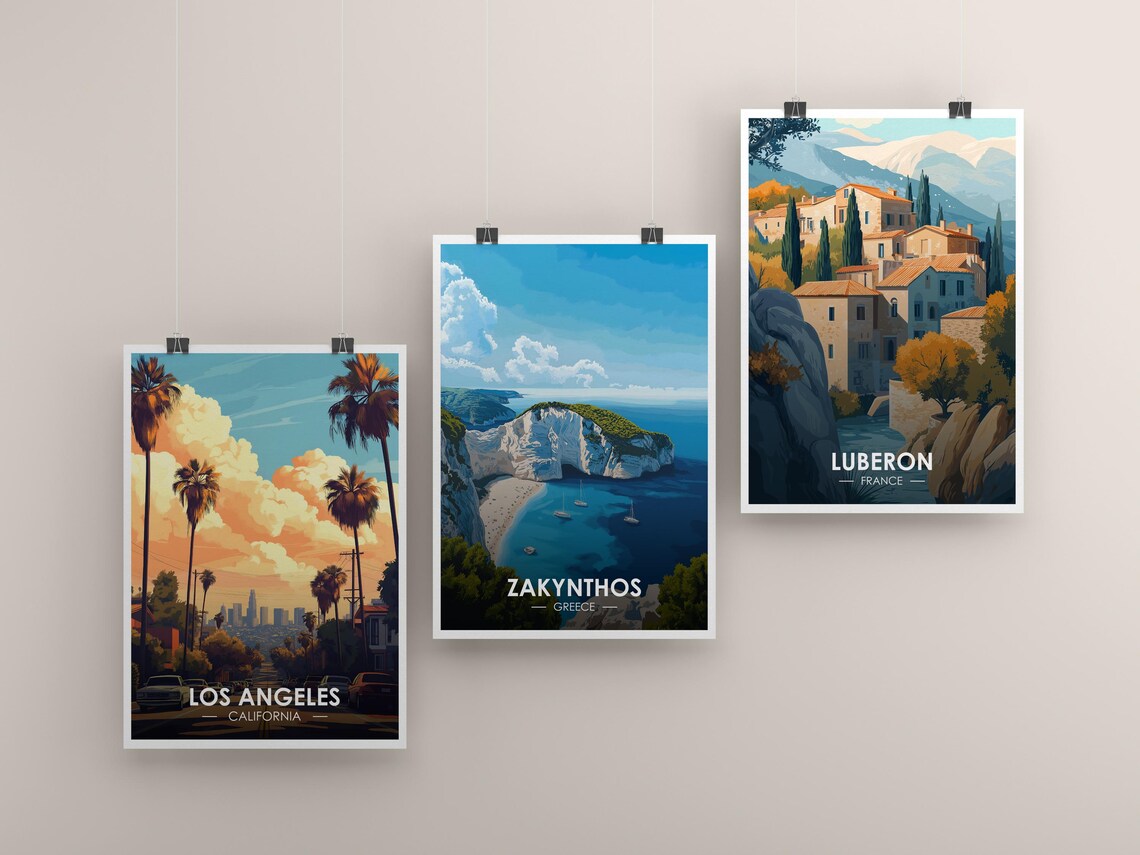 Los Angeles Palm Lined Street Downtown Skyline Sunset Poster - Image 2