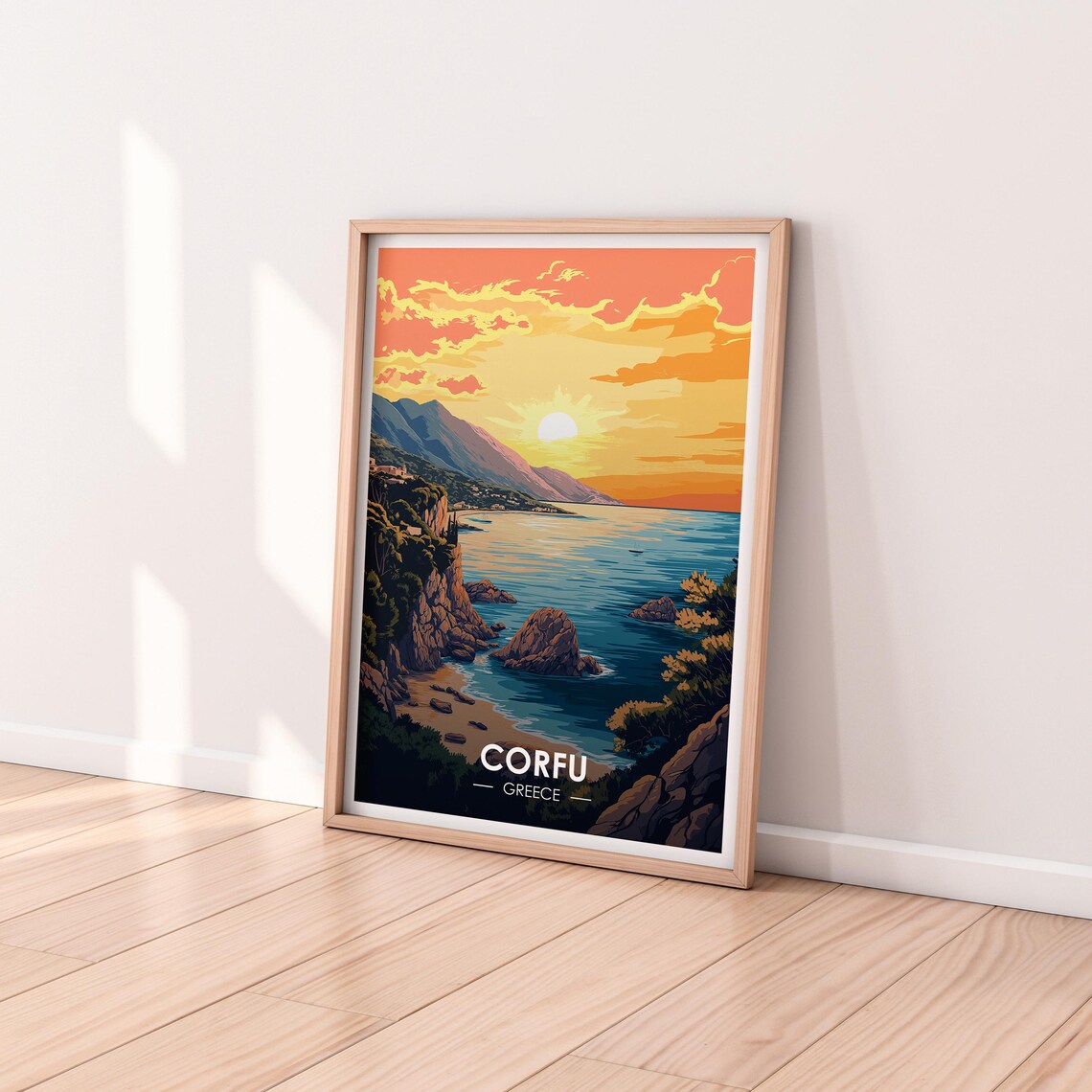 Corfu Greece Sunset Rocky Coastline Sea Vintage Travel Poster - Image 2