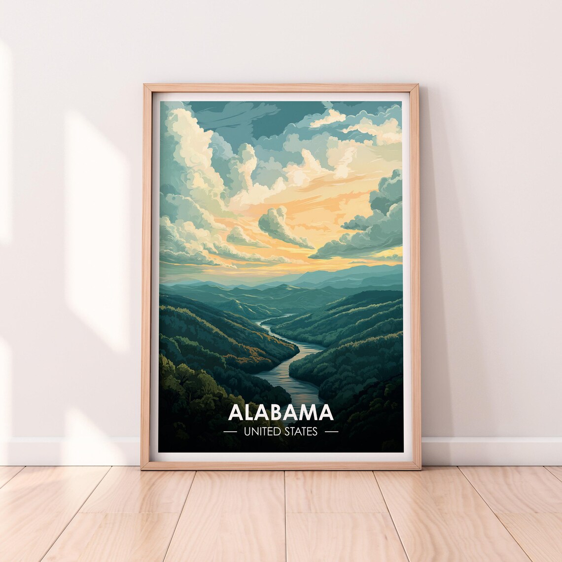 Alabama United States River Valley Sunset Retro Travel Poster