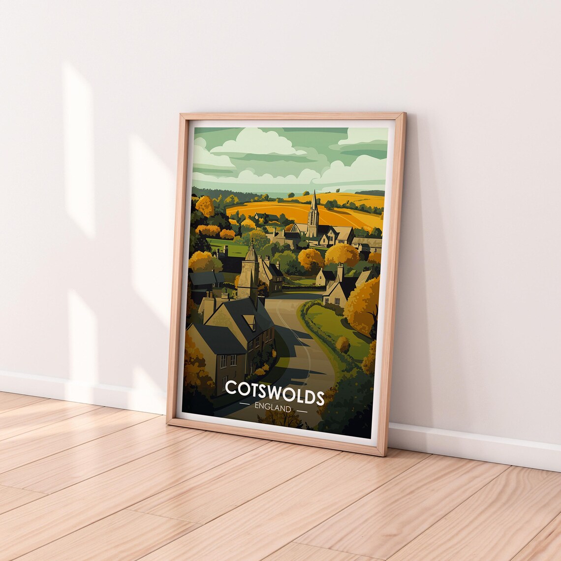 Cotswolds England Stone Cottage Village Church Autumn Poster - Image 2