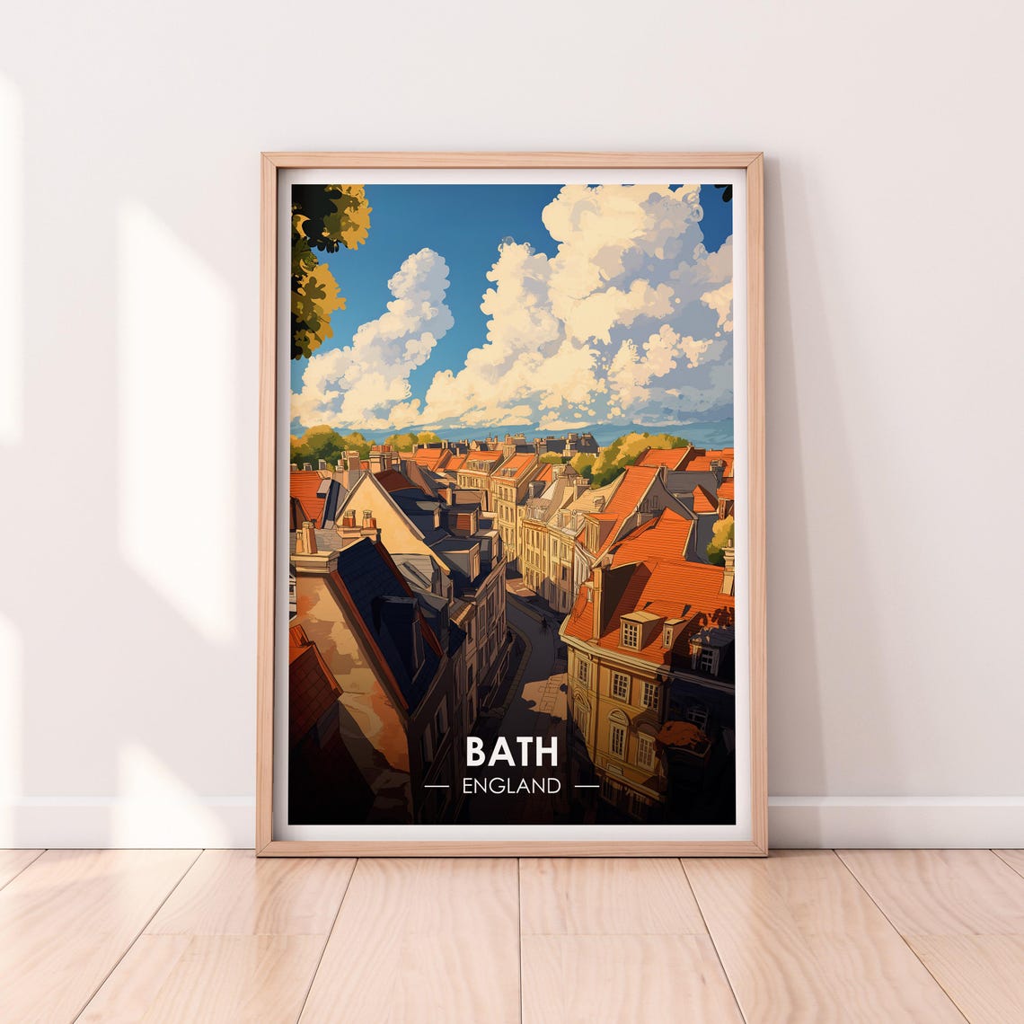 Bath England Georgian Rooftops Sunny Street View Blue Sky Poster