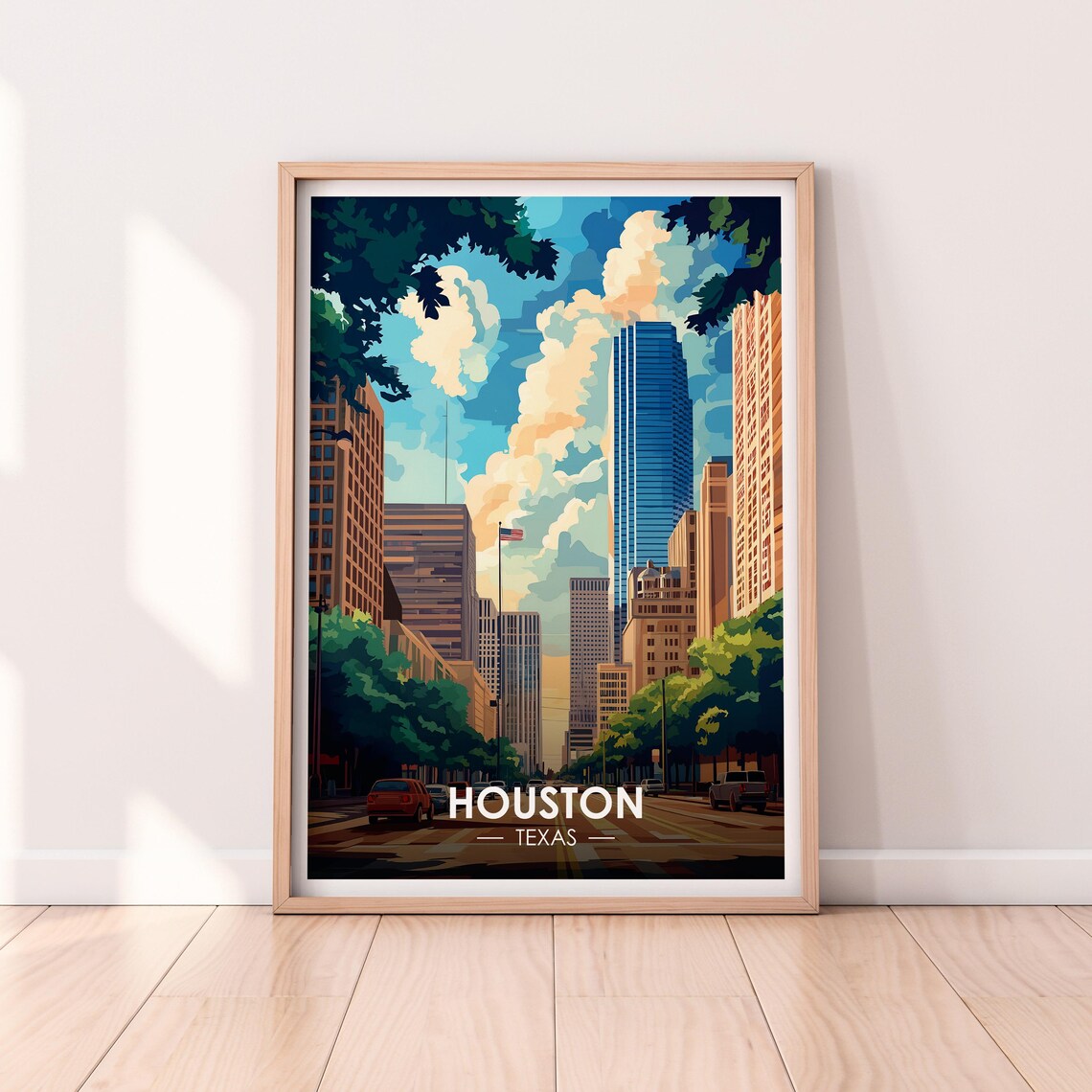 Houston Texas Downtown Street Skyscrapers Daytime Skyline Poster