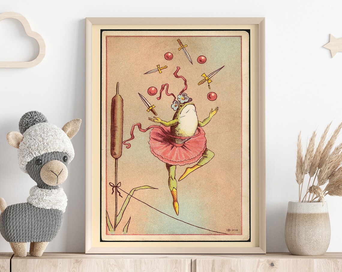 Funny Frog Ballerina Vintage Illustration Art Print