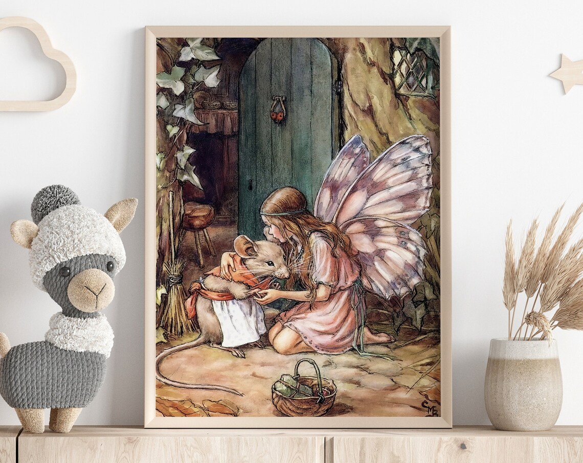 A Fairys Kiss by Cicely Mary Barker Vintage Fairy Art Poster