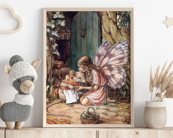 A Fairys Kiss Illustration By Cicely Mary Barker Vintage Fairy Tale Wall Art Cute Nursery Print Fairytale For Childrens