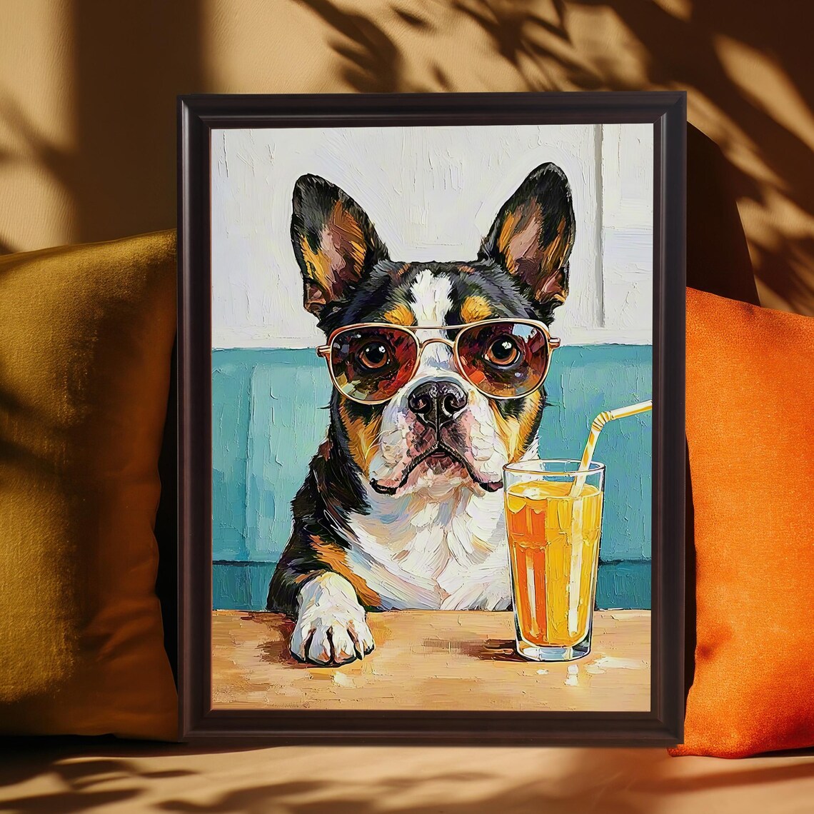 Cool Dog With Sunglasses Orange Juice Funny Summer Pet Poster