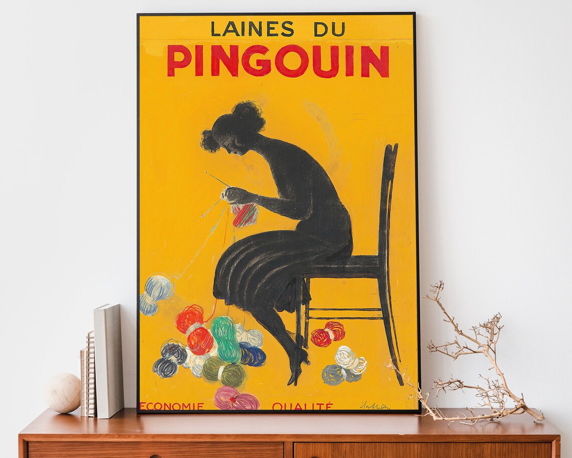 Cappiello Laines Du Pingouin Knitting Woman Vintage French Art Poster