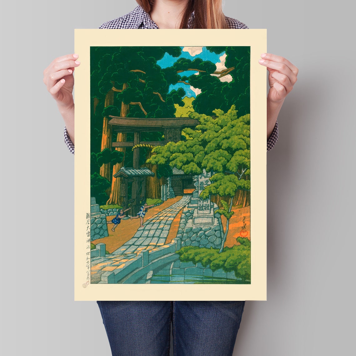 Japanese Torii Gate Forest Shrine Woodblock Style Vintage Poster - Image 4