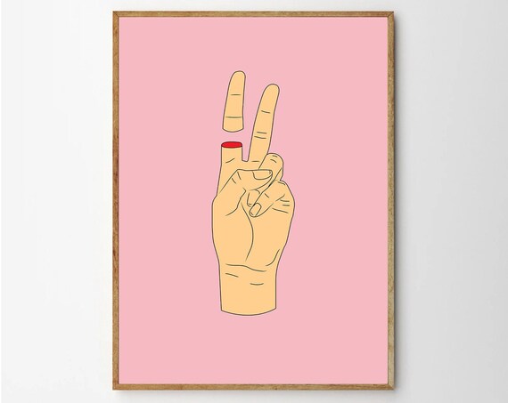 Pink Feminist Peace Sign Hand Illustration Modern Art Poster
