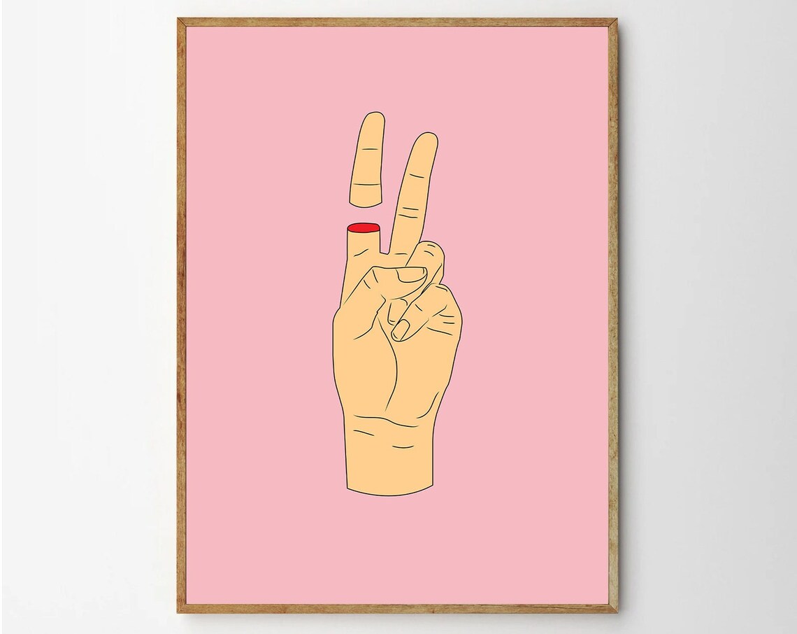 Pink Feminist Peace Sign Hand Illustration Modern Art Poster