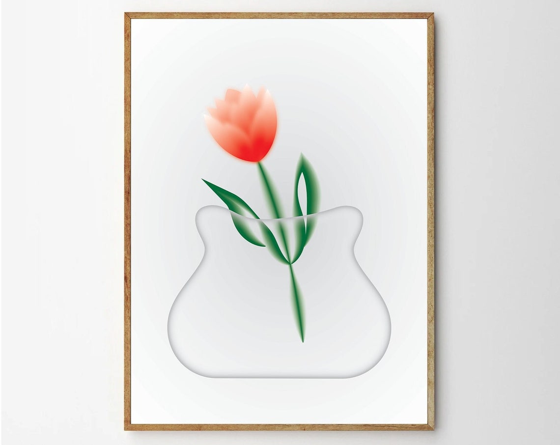 Single Orange Tulip Minimalist Floral Illustration Modern Art Poster