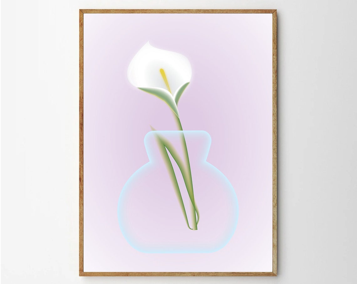 White Calla Lily in Glass Vase Pink Minimalist Floral Poster