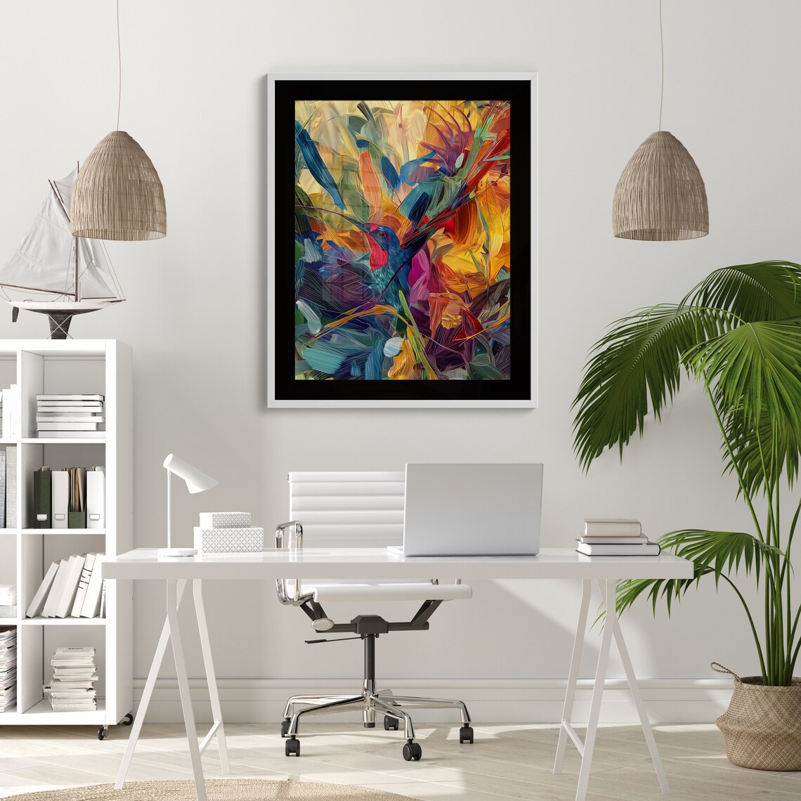 Vivid Songbird Among Wild Brushstrokes Abstract Bird Art Poster - Image 2