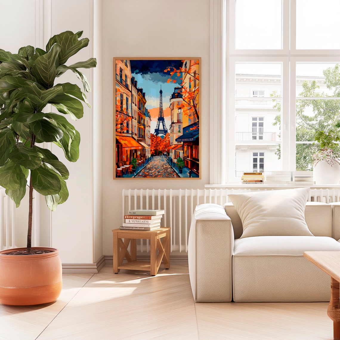 Paris Street with Eiffel Tower in Autumn Cafe Scene Art Poster - Image 6