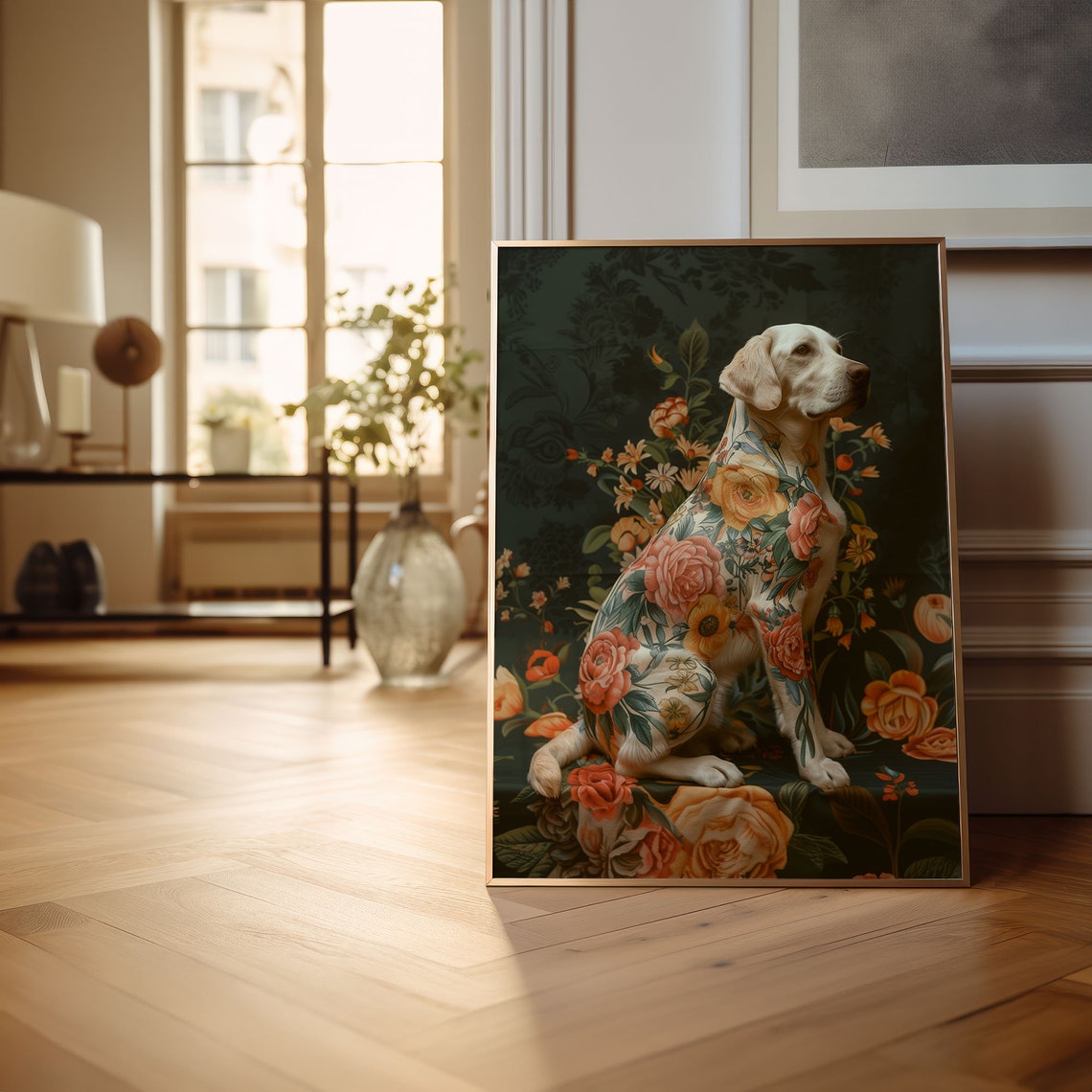Yellow Labrador Floral Bloom Double Exposure Portrait Art Poster - Image 3
