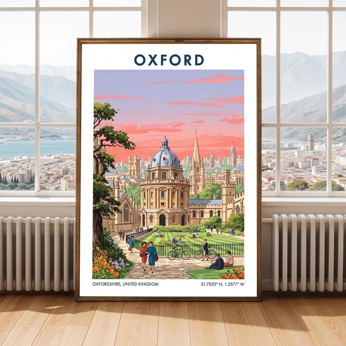 Oxford Radcliffe Camera Pink Sunset Retro University Travel Poster Art