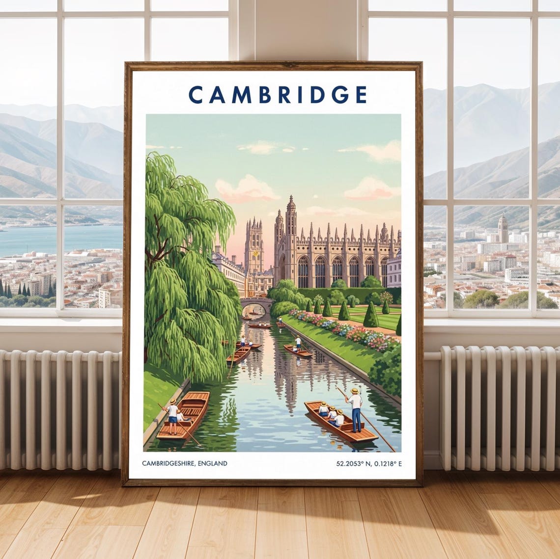 Cambridge England Punting by King's College Chapel Travel Poster