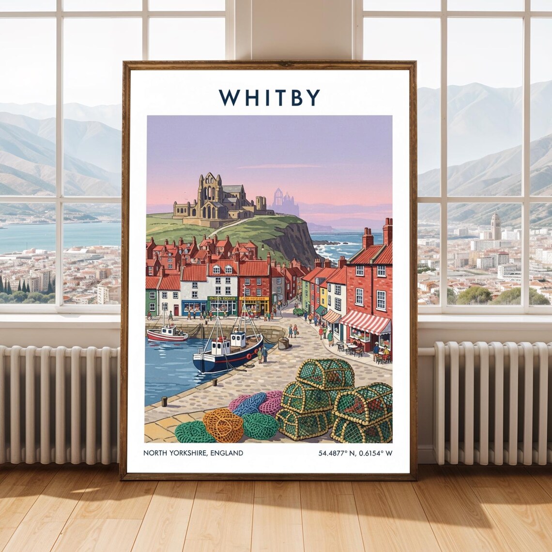 Whitby North Yorkshire Vintage Travel Poster Harbor Abbey Fishing Art