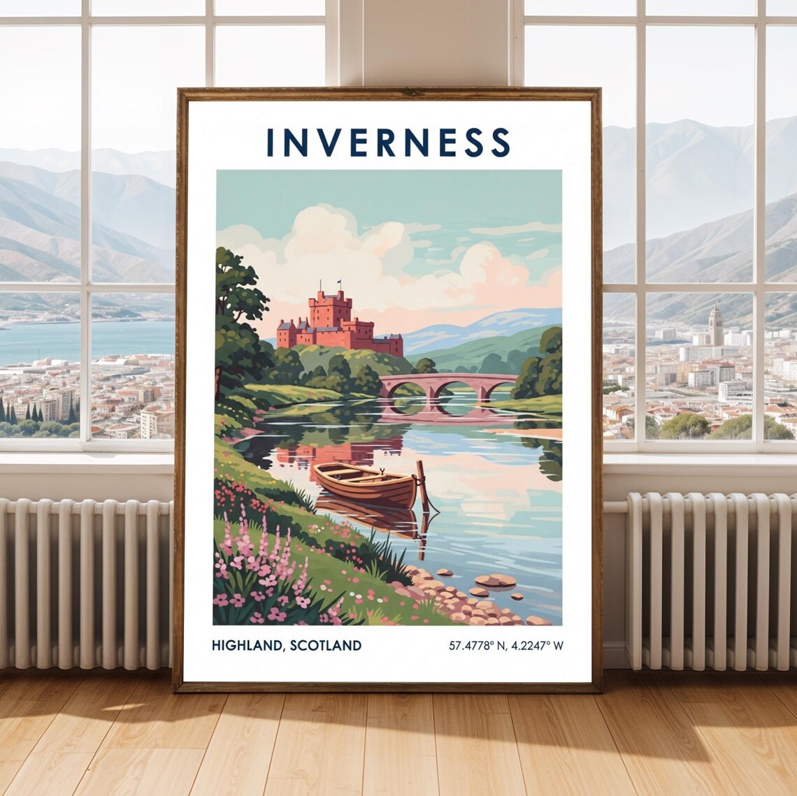 Inverness Castle River Reflection Wooden Boat Highland Scotland Poster