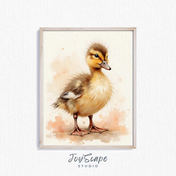 Khaki Campbell Duckling Watercolor Wall Print Gentle Farm Animal Nursery Art Cozy Decor