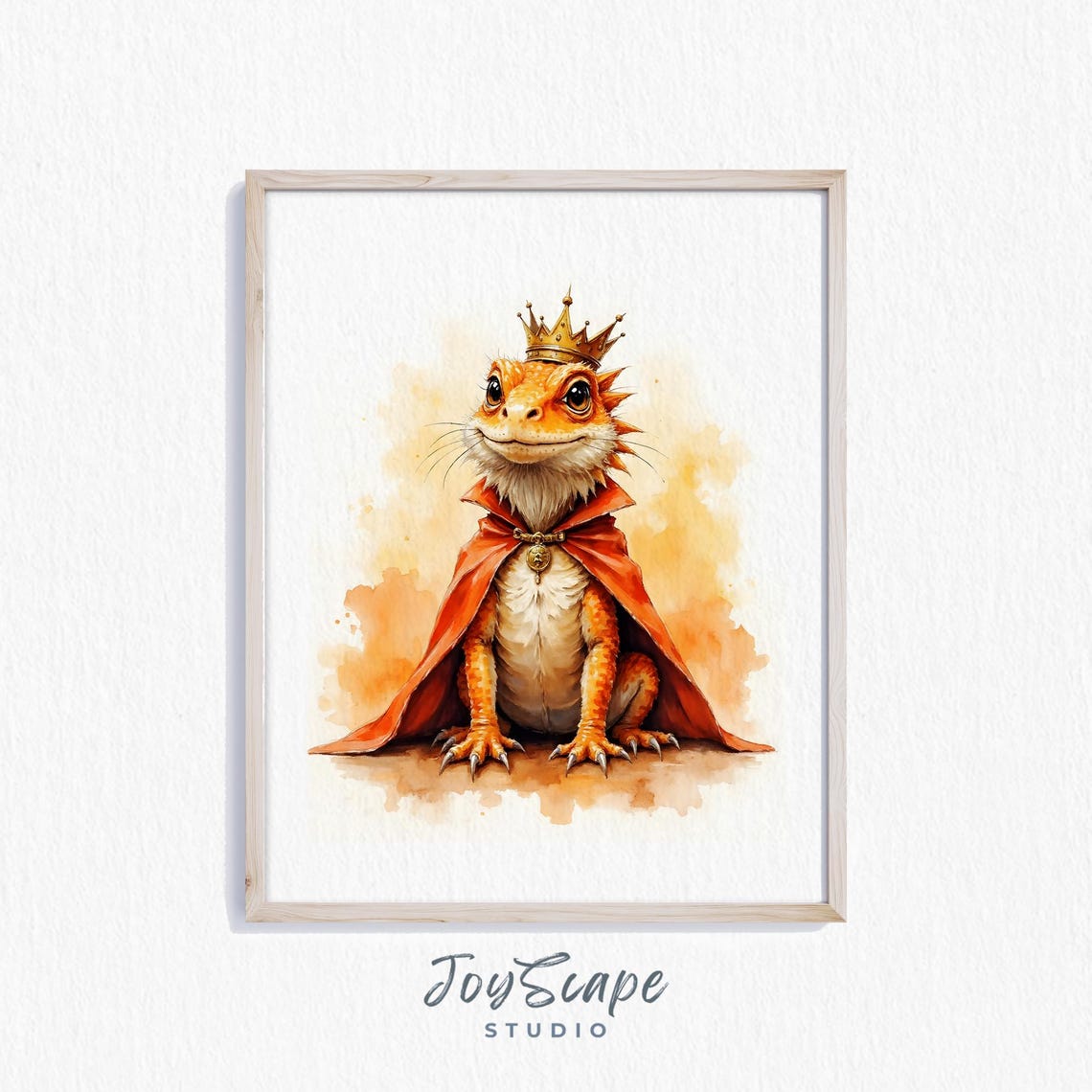 Bearded Dragon King Crown Cape Watercolor Funny Lizard Art Poster