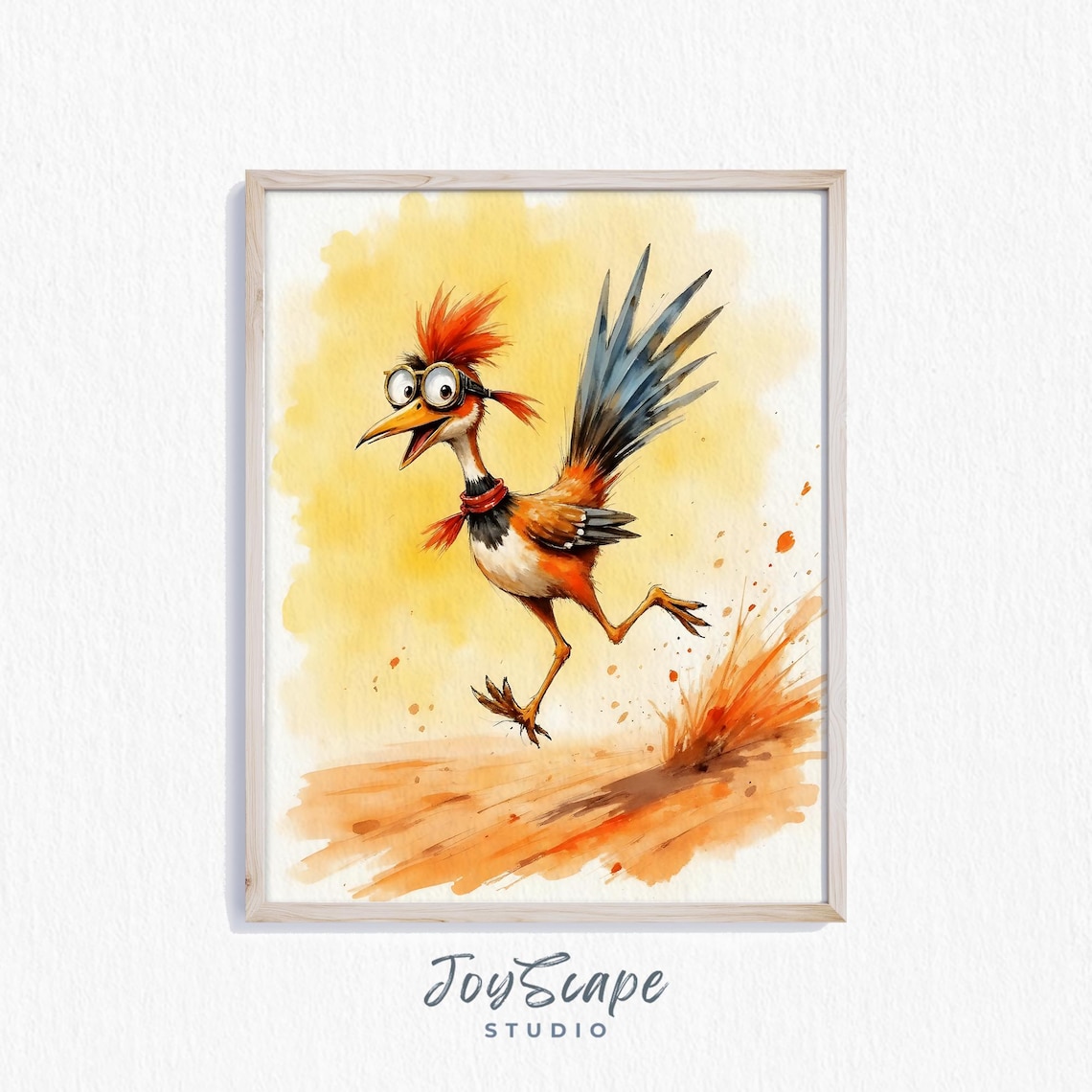 Funny Roadrunner Watercolor Print, Quirky Bird Art