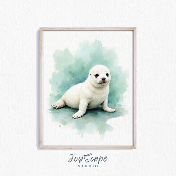 Baby Harbor Seal Pup Adorable Nursery Wall Art Animal Watercolor Coastal Cottage Decor Print 411
